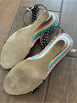 Betsey Johnson Polka Dot Rainbow Espadrille Wedge Open Toe Sandal size 6 thumbnail 6