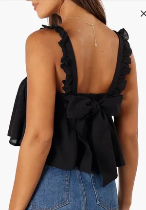 Petal & Pup Raye Ruffle Strap Bow Tie Back Cropped Top White thumbnail 4