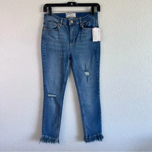 NWT Free People Womens Great Heights Skinny Jeans Frayed Hem‎ Blue thumbnail 2