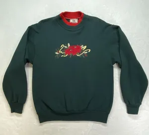 Top Stitch by Morning‎ Sun Sweatshirt Womens M Green Pullover Christmas Cardinal thumbnail 1