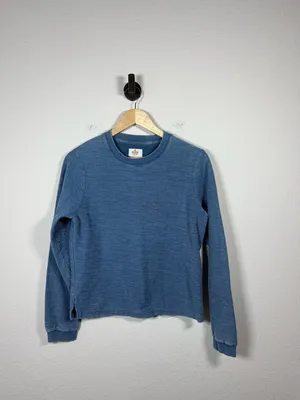 Marine Layer Blue Terry Reverse Knit Crewneck Sweatshirt Small Cropped thumbnail 5