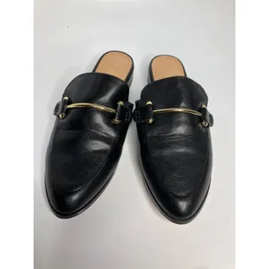 Express Mules Women 7.5 Black Excellent Gold Bar Slip On Pointed Toe Loafers thumbnail 2