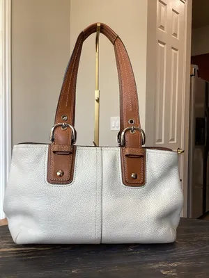 Coach Soho White Leather Satchel With Saddle Brown Trim thumbnail 2