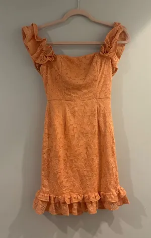 Selfie Leslie Orange Lace Ruffle Mini Dress thumbnail 1