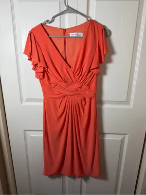 Mac Duggal Flutter Sleeve V-Neck Coral Sheath Dress Size 4 NWT thumbnail 4