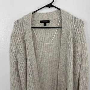 Banana Republic Cardigan Womens Small Beige Merino Wool Alpaca Blend Open *HOLE thumbnail 2