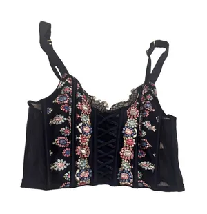 Victoria's Secret Bra Size XS/XP Bejeweled floral embroidered coquette whimsy goth thumbnail 1