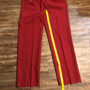 Red Vintage high waist straight leg pleated pants with front pockets and frayed hems (Vintage size 12, fits as US Size 8, Waist:30”)0 thumbnail 2