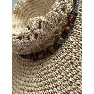 Sun n Sand Crochet Crown Wide Brim Straw Hat with Beads thumbnail 7