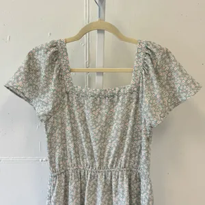Monteau Los Angeles Floral Square Neck Puff Sleeve Tiered Mini Dress Blue Small thumbnail 6