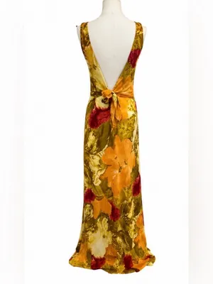 Vintage Y2K Regine Los Angeles Floral Open Back Crepe Maxi Dress Made in USA Med thumbnail 3