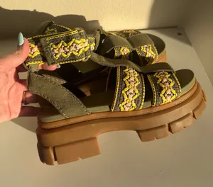 UGG Olive Green Braided Platform Sandals with Yellow Accents thumbnail 1