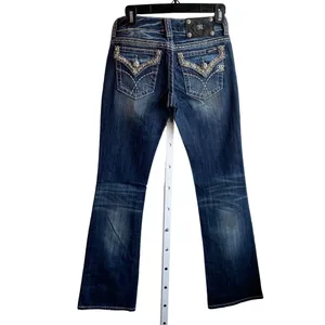 Miss Me Jeans Women's Size 26 boot cut Denim Embellished trim flap‎ Pockets thumbnail 7