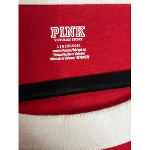 Pink Victoria's Secret Ringer Tee Women Red Logo Graphic Short Sleeve - Large thumbnail 4