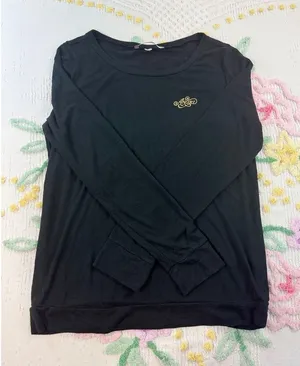 Victoria's Secret‎ Angel Long Sleeve Top Black Gold Embroidered Logo Crew Neck thumbnail 1