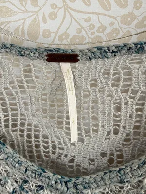 Free People Gray and Blue Poppyseed Knit Lace Pullover Sweater - Size - Small thumbnail 7