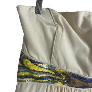 Tibi Ivory Cream Strapless Sleeveless Sequined Waist Mini Dress Size 12 thumbnail 2