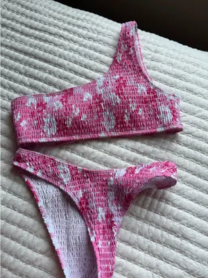 Swimsuit one shoulder bikini set Pink thumbnail 1
