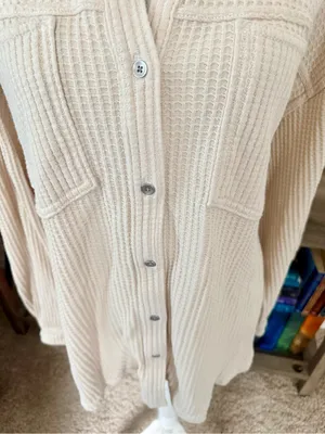 Aerie Women's Cream Waffle-Knit Button Front Shirt Jacket thumbnail 4