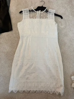 AQUA White Lace Polka Dot Mini Dress thumbnail 1