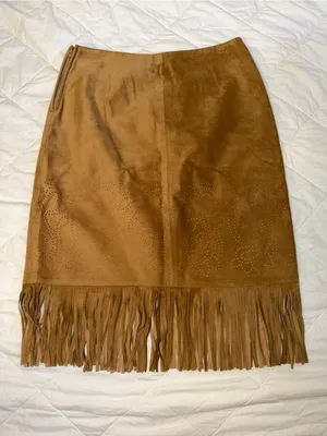 INC International Concepts Tan Suede Fringe Pencil Skirt thumbnail 4