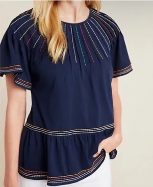 ANTHROPOLOGIE Maeve Chamonix Rainbow Stitched Embroidered Top thumbnail 1