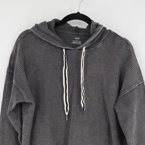 Aerie Women's Ribbed Cropped Hoodie Charcoal Gray Size Small Oversized Casual thumbnail 2