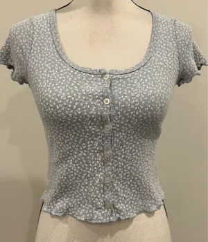 John Galt Cropped Button Down Baby Tee thumbnail 2