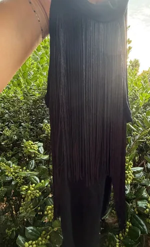 Black Fringe Bodysuit Size Small Boho Western Festival Tassel Snap Crotch thumbnail 1