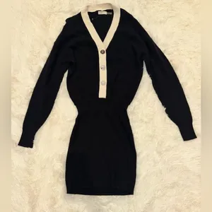 NEW Ramy Brook Andrea Contrast Placket Long Sleeve Sweater midi Dress sz S thumbnail 3