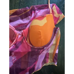 NWT Oh Polly Heatin Up Orange Pink Padded Corset Halter Top Size 2 thumbnail 7
