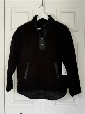 Athleta Black Sherpa Snap Pullover Jacket Fleece‎ Small Warm Sweatshirt thumbnail 3