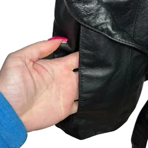 VTG Outbrook Womens Black Genuine Leather Zipper Lined‎ Belted Waist Jacket Sz L thumbnail 4