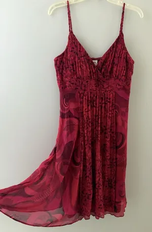Y2K Babydoll Sangria Silk Dress Size 14 Red Fairy Whimsigoth Romantic Mystical thumbnail 1