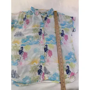 Jane and Delancey Womens Tropical Hula Island Print Rayon Button Down Shirt M thumbnail 4