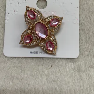 Oh Pink Crystal Floral Brooch with Gold Tone thumbnail 2