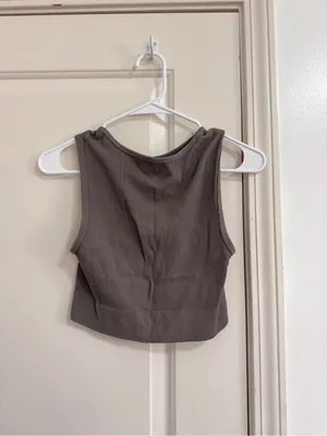Garage Chocolate Brown Ribbed Crop Tank thumbnail 3