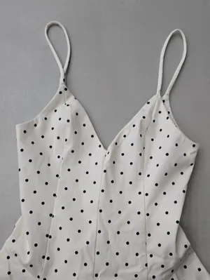 NWOT! Zara White Polka Dot Slip Romper Mini Dress with Black Dots Size M thumbnail 4