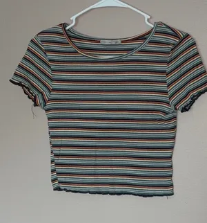 Just USA Striped Ribbed Crop Top thumbnail 1