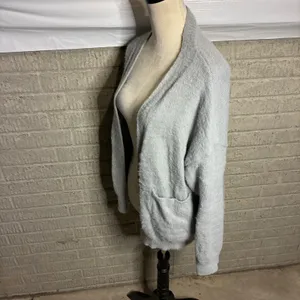 & Merci Gray Fuzzy Knit Cardigan Sweater‎ Women's Size L Cozy Soft Lounge thumbnail 2