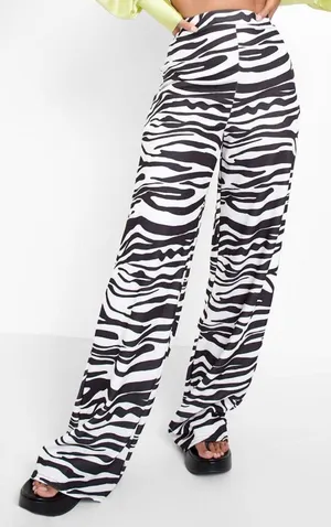 Boohoo Trendy Zebra Print Wide Leg Flare Pants thumbnail 1