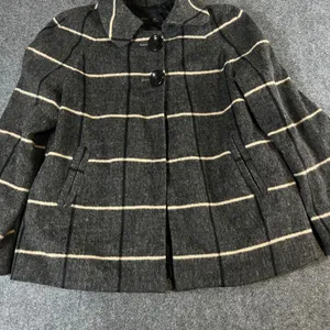 Zara Basic Womens Grey Plaid Wool Blend Swing Coat Jacket Size S Pleated Back thumbnail 9