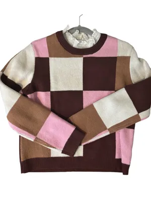 By Anthropologie Plaid Ruffle Collar Pullover Sweater Size M thumbnail 3