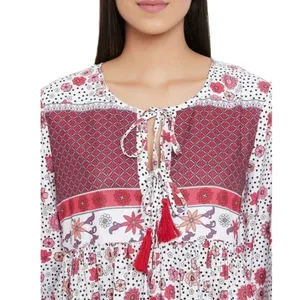 Gypsy Blu Boho Mixed Print Tassels Puff Sleeve Floral Midi Dress Size 3X NEW thumbnail 4