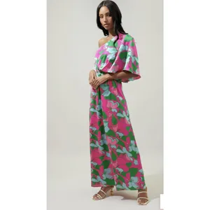 NWT SugarLips Large Pitaya Berry‎ Meara One Shoulder Satin Maxi Dress Satin thumbnail 3