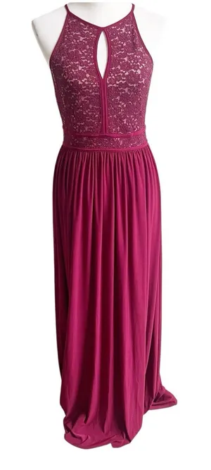 Morgan & Co Size Small Keyhole Sequins Tie Back Halter Maxi Dress Prom Maroon thumbnail 1