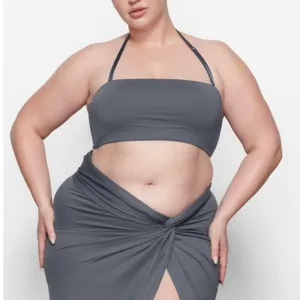 SKIMS WOMEN'S SWIM BANDEAU BIKINI TOP Gunmetal SIZE M NWT thumbnail 1