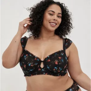 Torrid Plus 1X Bralette Bra Sweet‎ Inkatha Floral Ruffle Mesh Underwire Gorgeous thumbnail 2