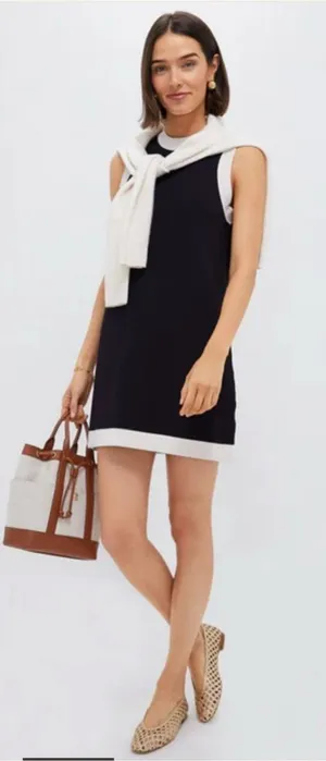 Tuckernuck Marie Dress Navy White Contrast Trim Knit Shift Mini XS thumbnail 1