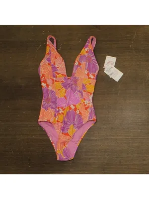NWT Roxy One Piece Plunge Swimsuit Slimming Tummy Control Lilac Purple Multi XS thumbnail 4